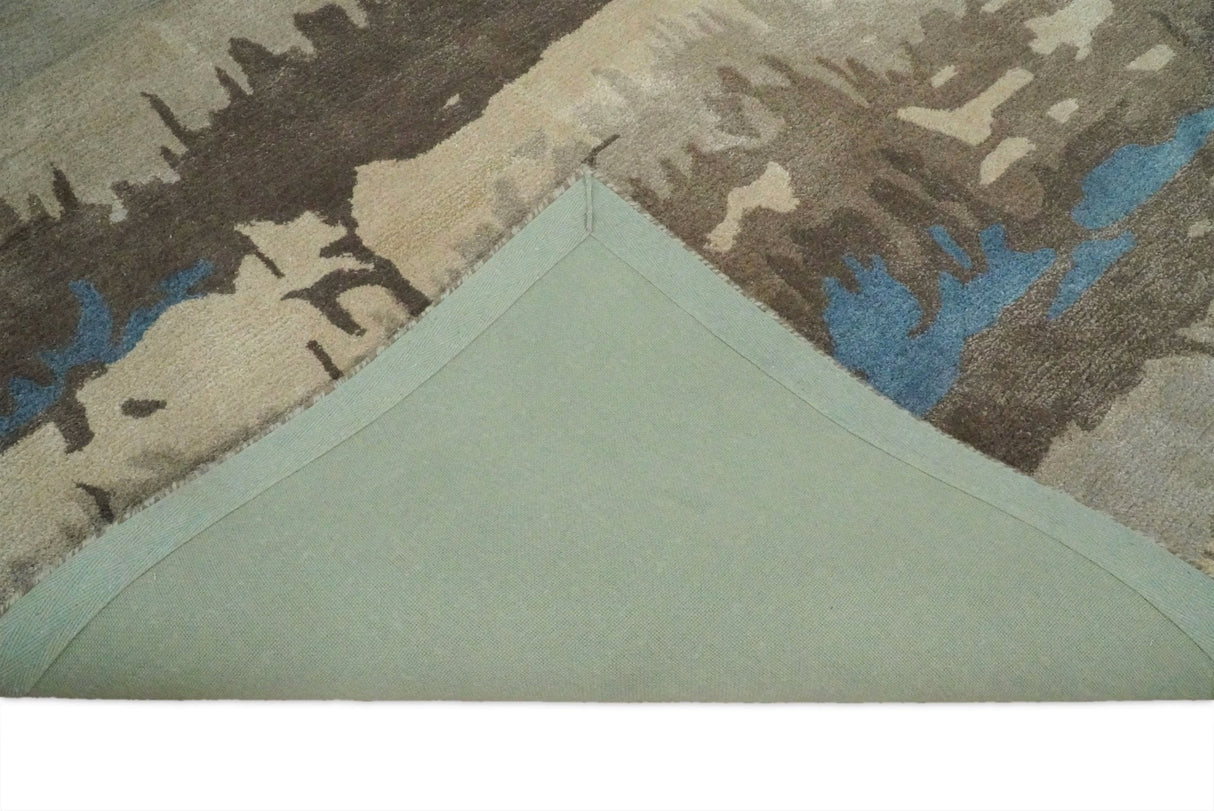 5x8 Modern Abstract Handmade Brown and Blue fine Wool art silk Area Rug