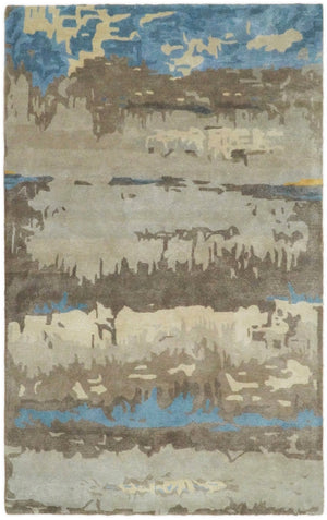 5x8 Modern Abstract Handmade Brown and Blue fine Wool art silk Area Rug
