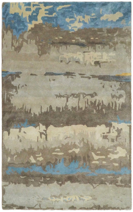 5x8 Modern Abstract Handmade Brown and Blue fine Wool art silk Area Rug