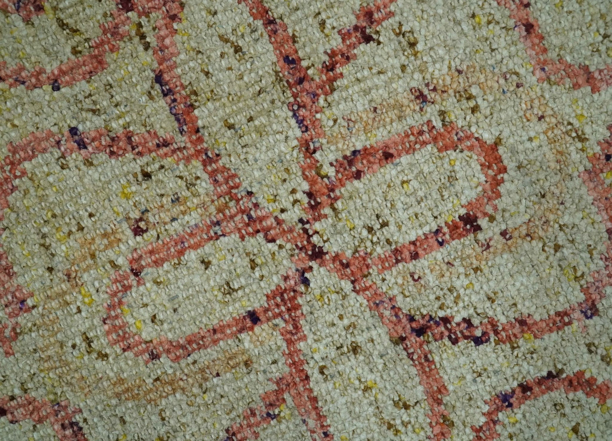 5x8 Olive, Silver and dark Peach Hand Knotted Traditional Floral wool area Rug
