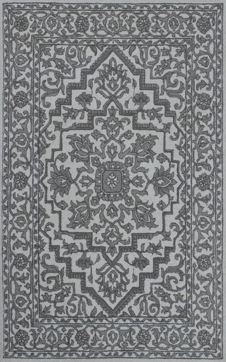 5x8 Silver and Charcoal Traditional Design Wool Area Rug