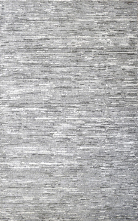 5x8 Solid Silver and White Area Rug | Handmade with Wool & Viscose | TRD1006558