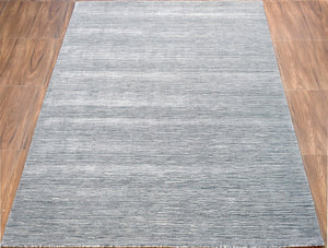 5x8 Solid blue and Silver Area Rug | Handmade with Wool & Viscose | TRD1006858
