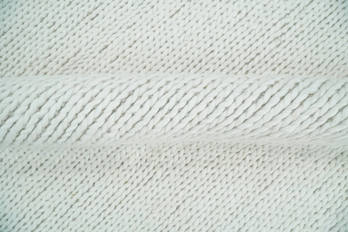 5x8 and 8x10 Braided Wool Solid White Felted Chunky Hand Woven Soft Plush Area Rug | DOV6