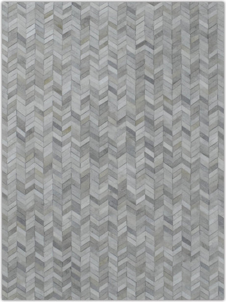 5x8 and 8x10 Genuine Leather Chevron Design Handmade Ivory and Beige Area Rug | LR12