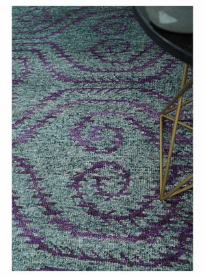 5x8 and 8x10 Hand Knotted Blue, Gray and Purple Modern Contemporary Southwestern Tribal Trellis Recycled Silk Area Rug | OP32