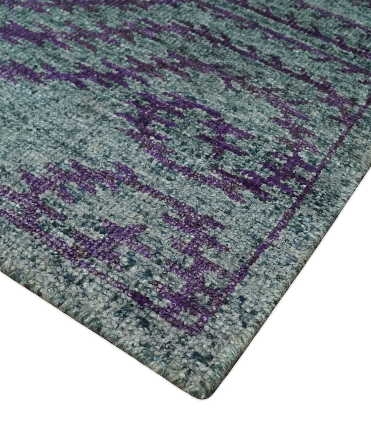 5x8 and 8x10 Hand Knotted Blue, Gray and Purple Modern Contemporary Southwestern Tribal Trellis Recycled Silk Area Rug | OP32