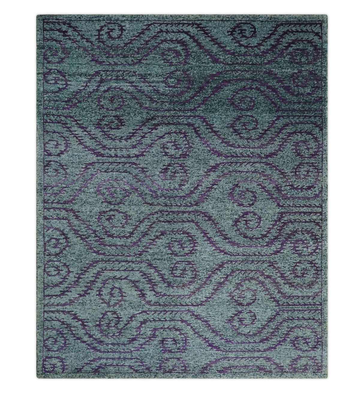 5x8 and 8x10 Hand Knotted Blue, Gray and Purple Modern Contemporary Southwestern Tribal Trellis Recycled Silk Area Rug | OP32