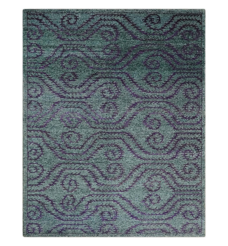5x8 and 8x10 Hand Knotted Blue, Gray and Purple Modern Contemporary Southwestern Tribal Trellis Recycled Silk Area Rug | OP32