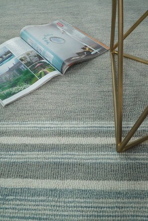 5x8 and 8x10 Hand Made Woolen Modern Stripes Ivory and Grey Area Rug | NAU003