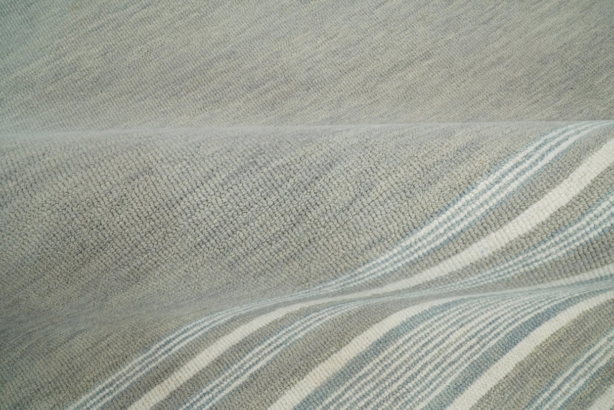 5x8 and 8x10 Hand Made Woolen Modern Stripes Ivory and Grey Area Rug | NAU003