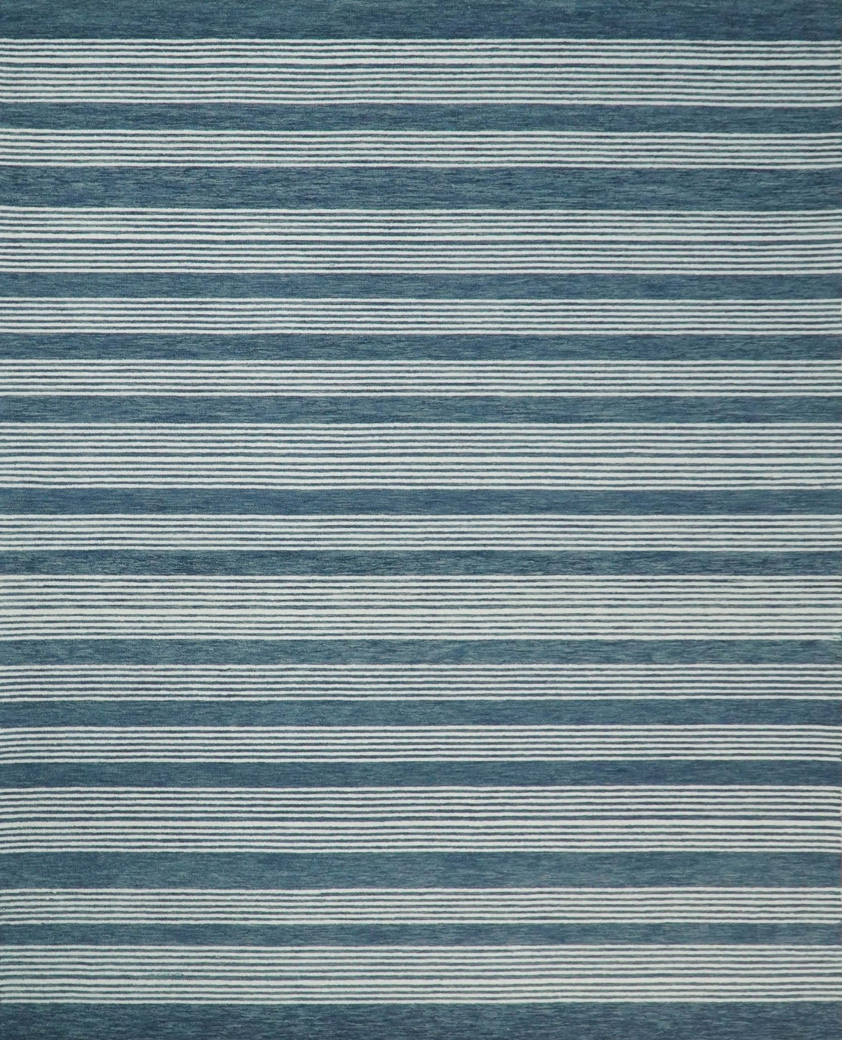 5x8 and 8x10 Hand Made Woolen Modern Stripes White and Blue Area Rug | NAU002