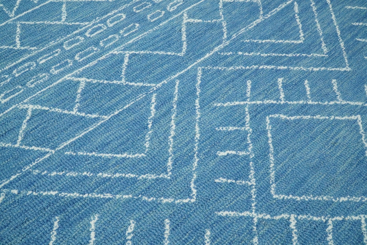 5x8 and 8x10 Hand Made Woolen Tribal Solid Blue Area Rug | AZT002