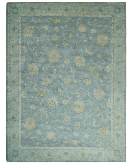 5x8 and 9x12 Handmade Classic Vintage Design Blue and Silver Wool Area Rug | TRDCP12158