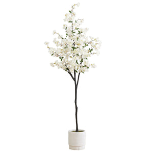 6’ Artificial Cherry Blossom Tree with White Decorative Planter