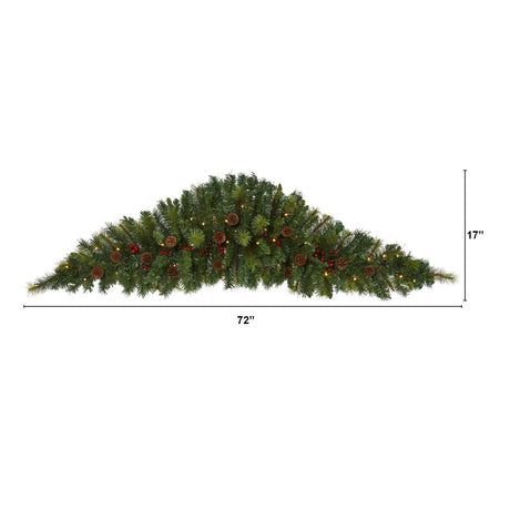 6' Artificial Christmas Swag with 50 LED Lights, Berries and Pine Cones