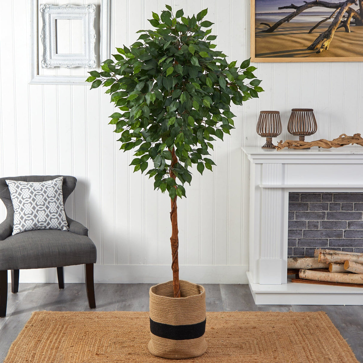 6’ Artificial Ficus Tree with Handmade Jute & Cotton Basket