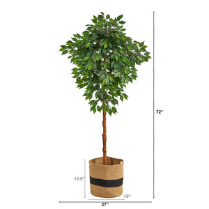 6’ Artificial Ficus Tree with Handmade Jute & Cotton Basket