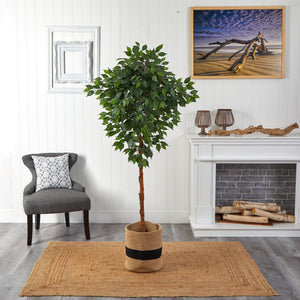 6’ Artificial Ficus Tree with Handmade Jute & Cotton Basket