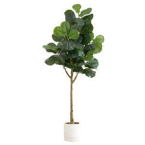 6’ Artificial Fiddle Leaf Fig Tree with White Decorative Planter