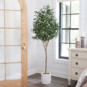 6’ Artificial Olive Tree with White Decorative Planter