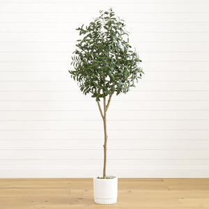 6’ Artificial Olive Tree with White Decorative Planter