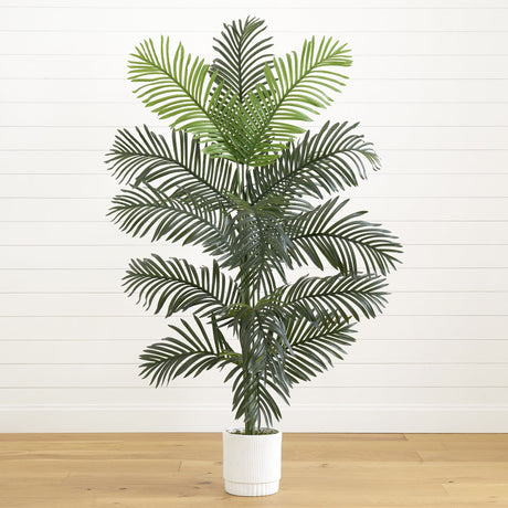 6’ Artificial Paradise Palm with White Decorative PlanterPlanter