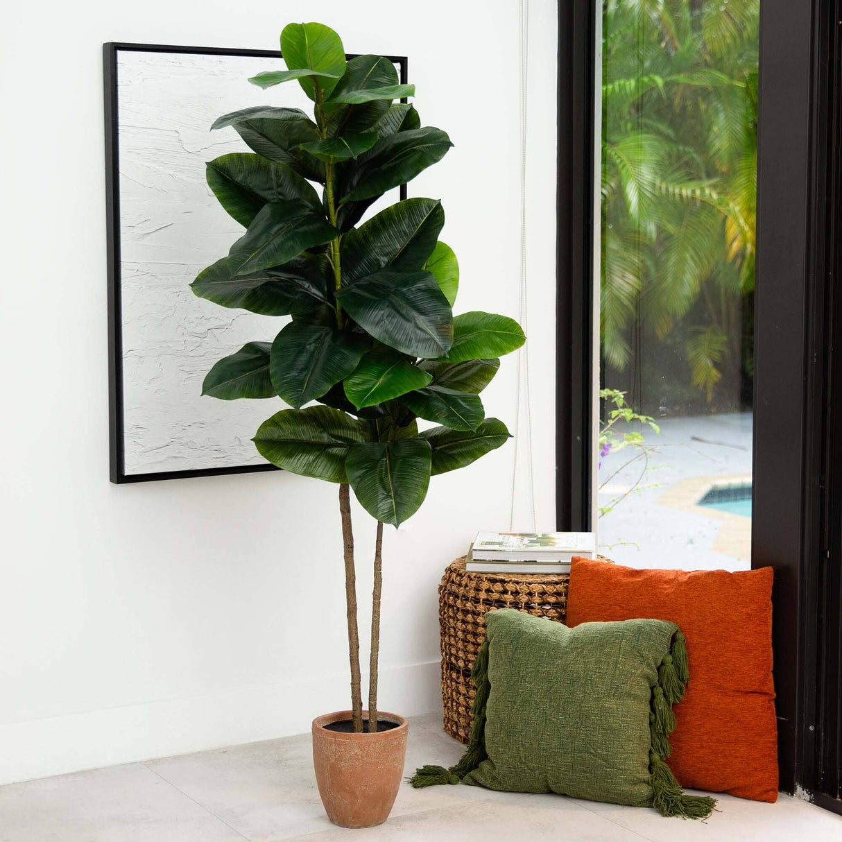 6’ Artificial Rubber Tree in Decorative Planter with Real Touch Leaves