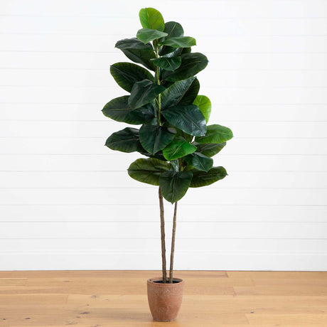 6’ Artificial Rubber Tree in Decorative Planter with Real Touch Leaves