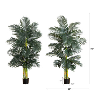 6’ Artificial Triple Stalk Golden Cane Palm Tree- Set of 2