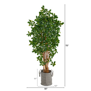 6’ Black Olive Artificial Tree in Handmade Black and White Natural Jute and Cotton Planter