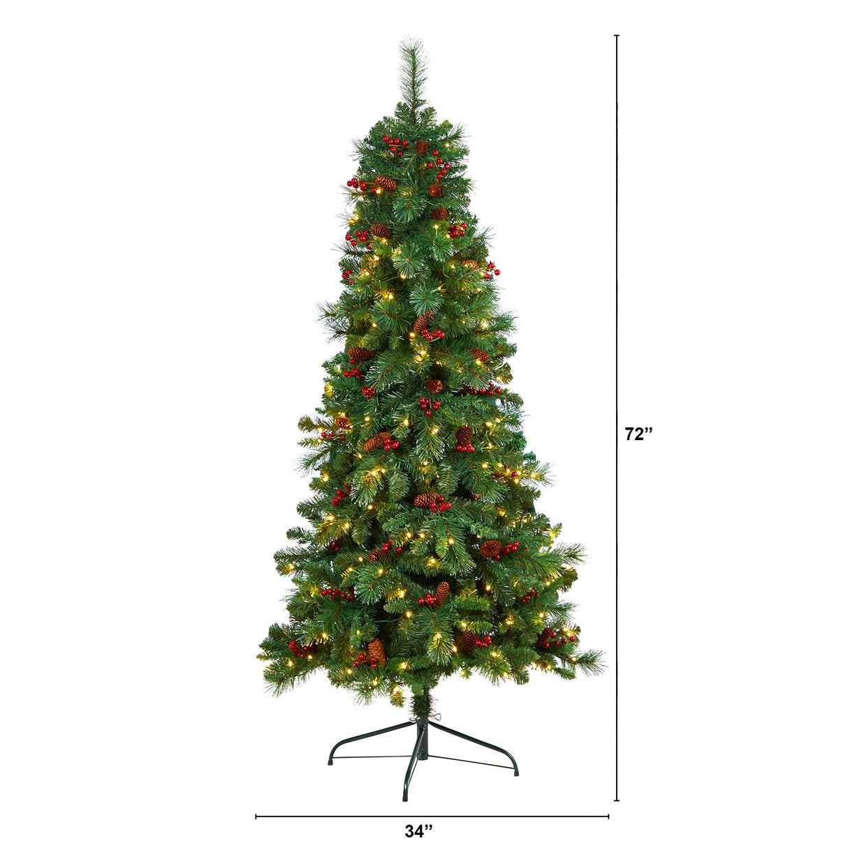 6’ Flat Back Montreal Mountain Artificial Christmas Tree with Pine Cones and Berries