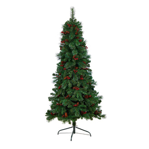 6’ Flat Back Montreal Mountain Artificial Christmas Tree with Pine Cones and Berries