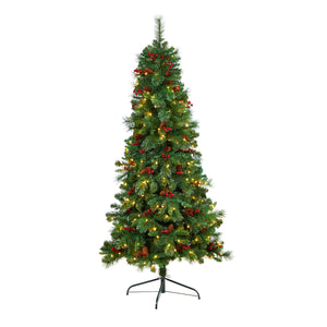 6’ Flat Back Montreal Mountain Artificial Christmas Tree with Pine Cones and Berries