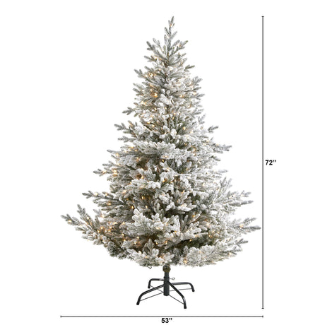 6’ Flocked Fraser Fir Artificial Christmas Tree with 500 Warm White Lights and 236 Bendable Branches