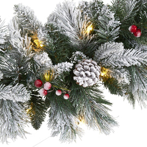 6’ Flocked Mixed Pine Artificial Christmas Garland with 50 LED Lights, Pine Cones and Berries