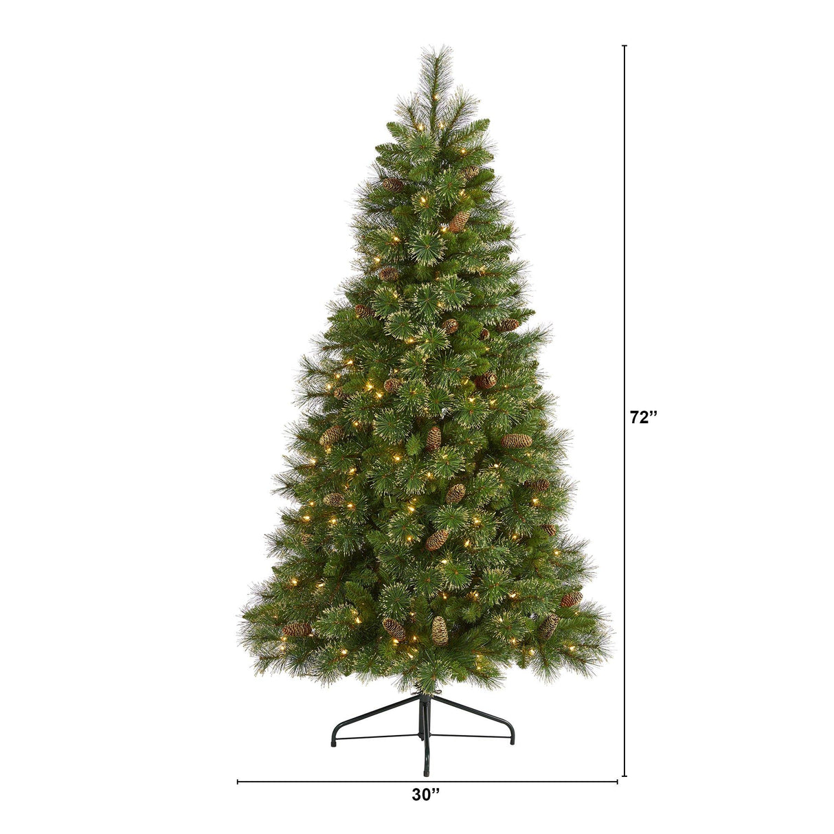 6’ Golden Tip Washington Pine Artificial Christmas Tree with 250 Clear Lights, Pine Cones and 750 Bendable Branches