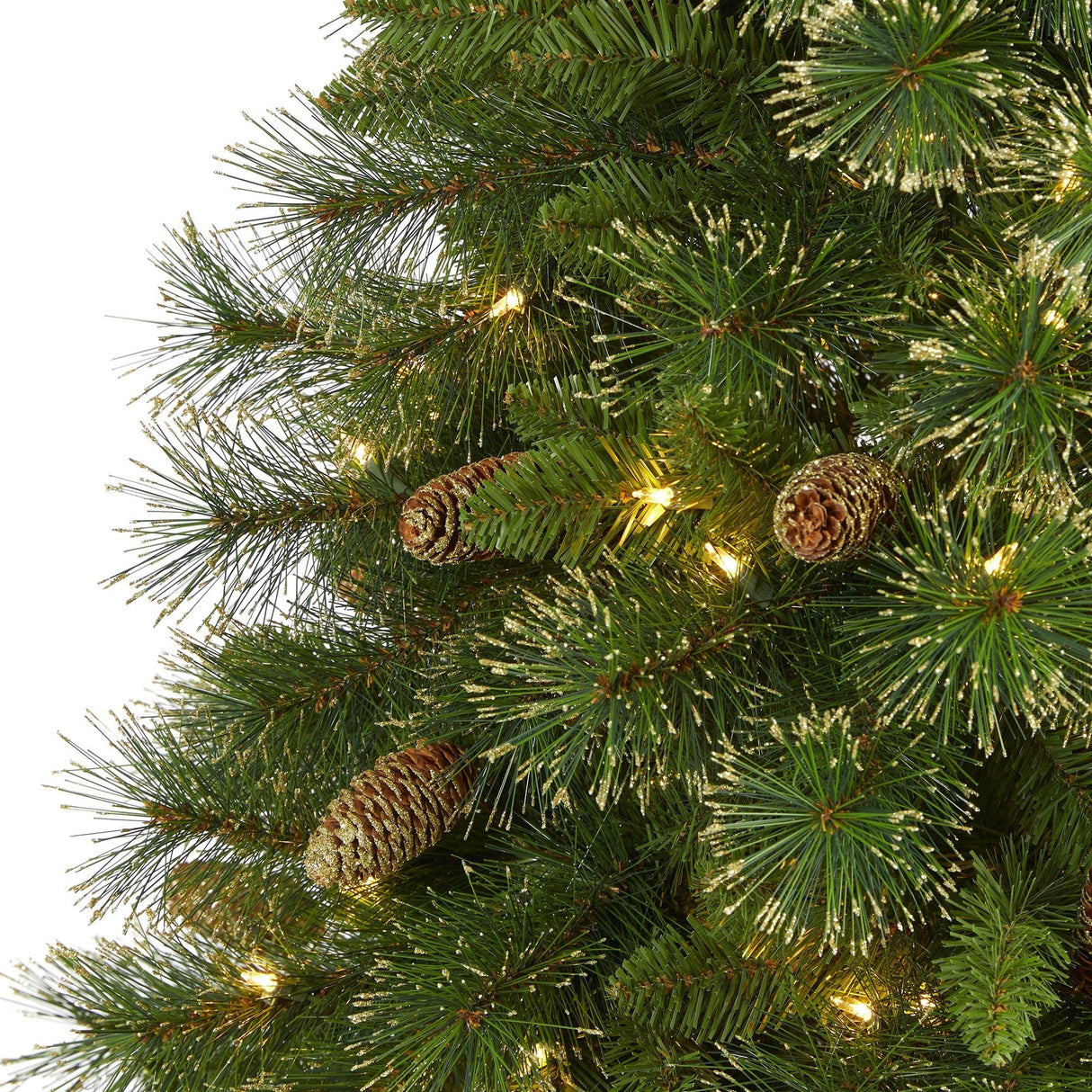 6’ Golden Tip Washington Pine Artificial Christmas Tree with 250 Clear Lights, Pine Cones and 750 Bendable Branches