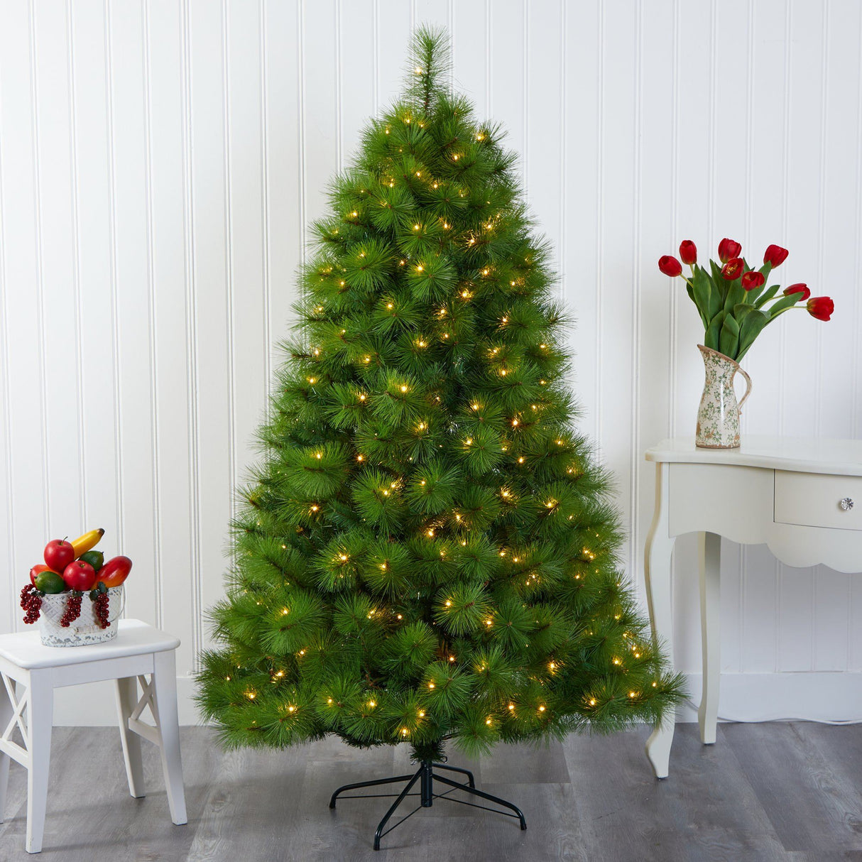 6’ Green Scotch Pine Artificial Christmas Tree with 300 Clear LED Lights