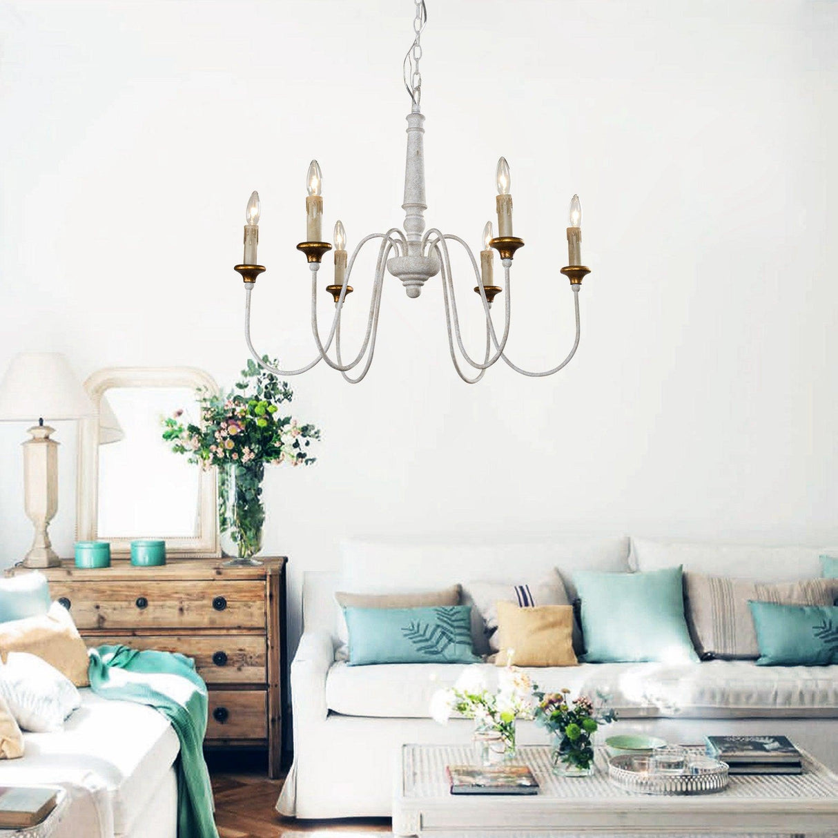 6-Light French Country Candle-Style Chandelier in Distressed