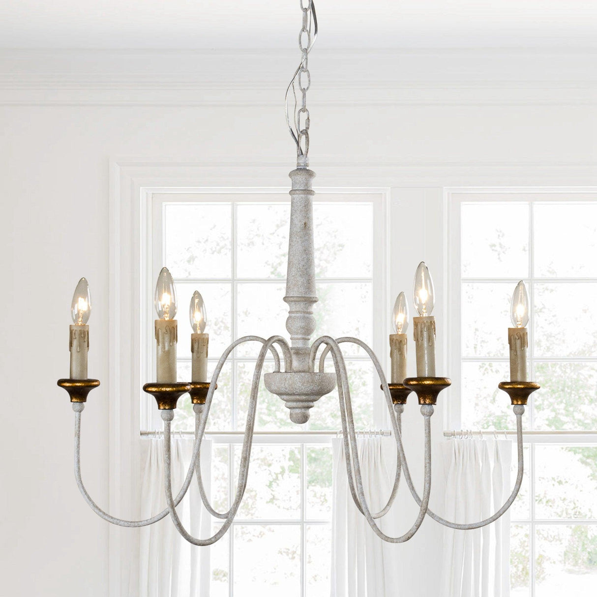 6-Light French Country Candle-Style Chandelier in Distressed