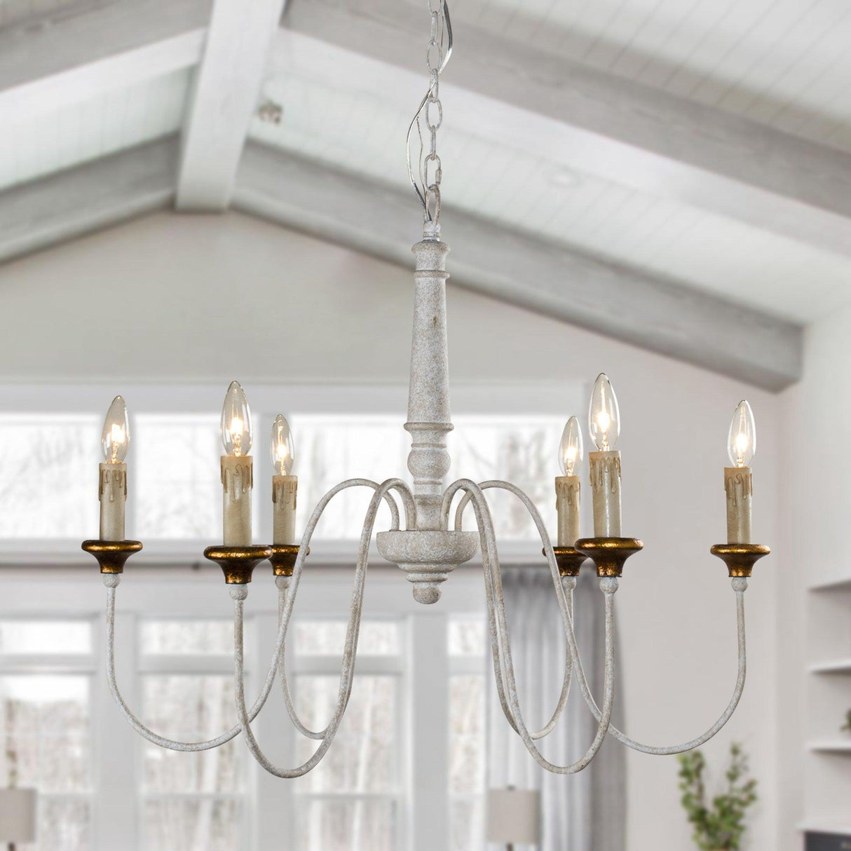 6-Light French Country Candle-Style Chandelier in Distressed