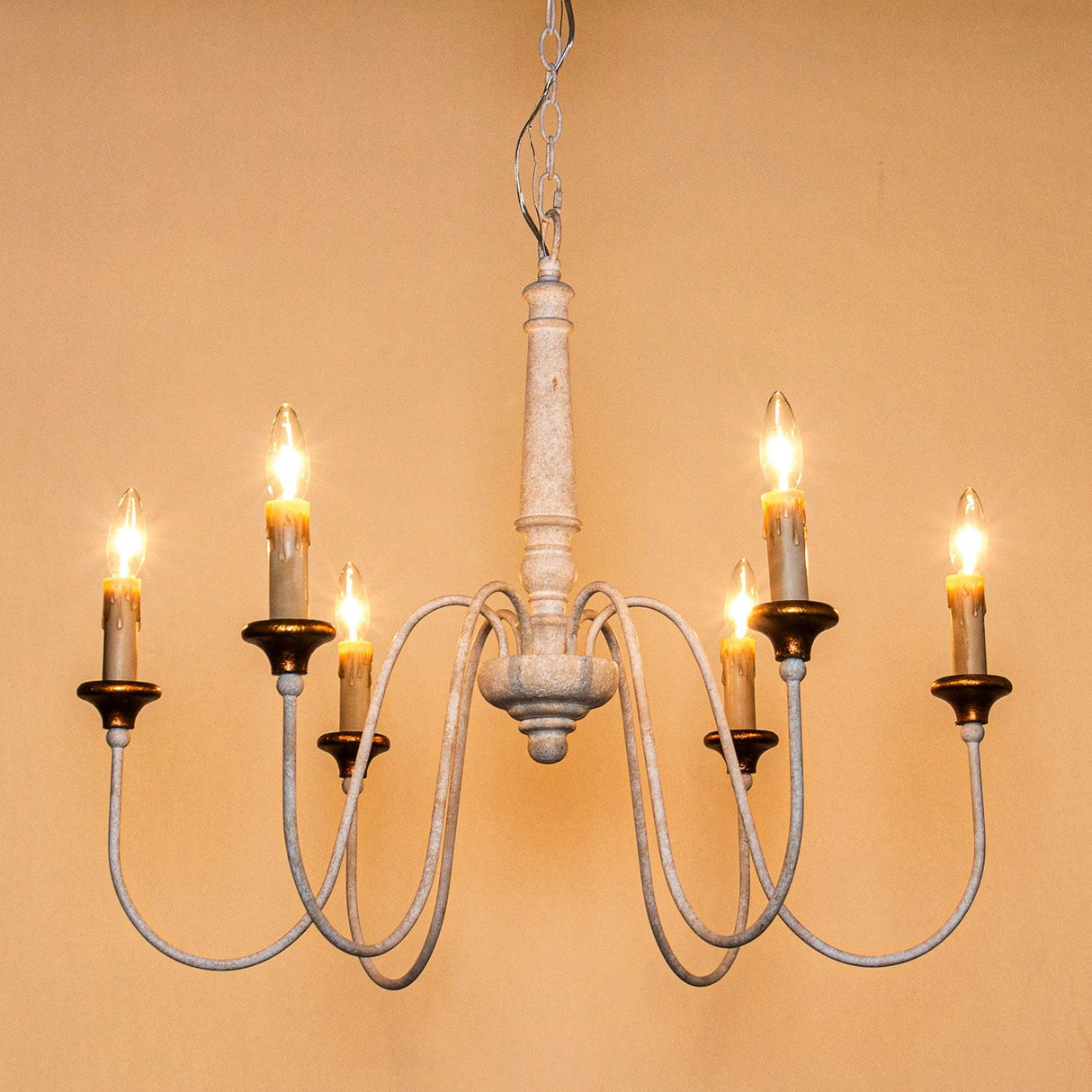 6-Light French Country Candle-Style Chandelier in Distressed