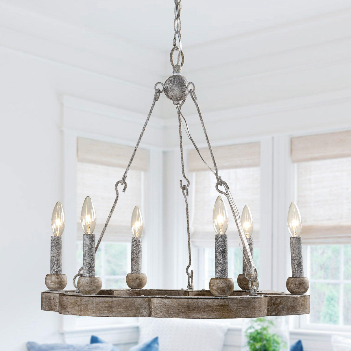 6-Light Modern Wood Wheel Chandelier