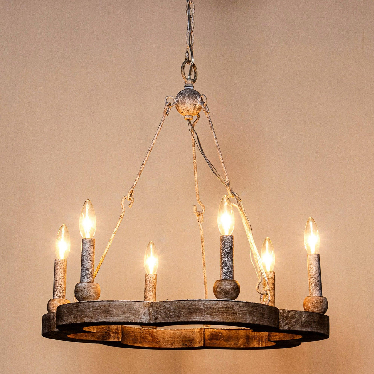 6-Light Modern Wood Wheel Chandelier