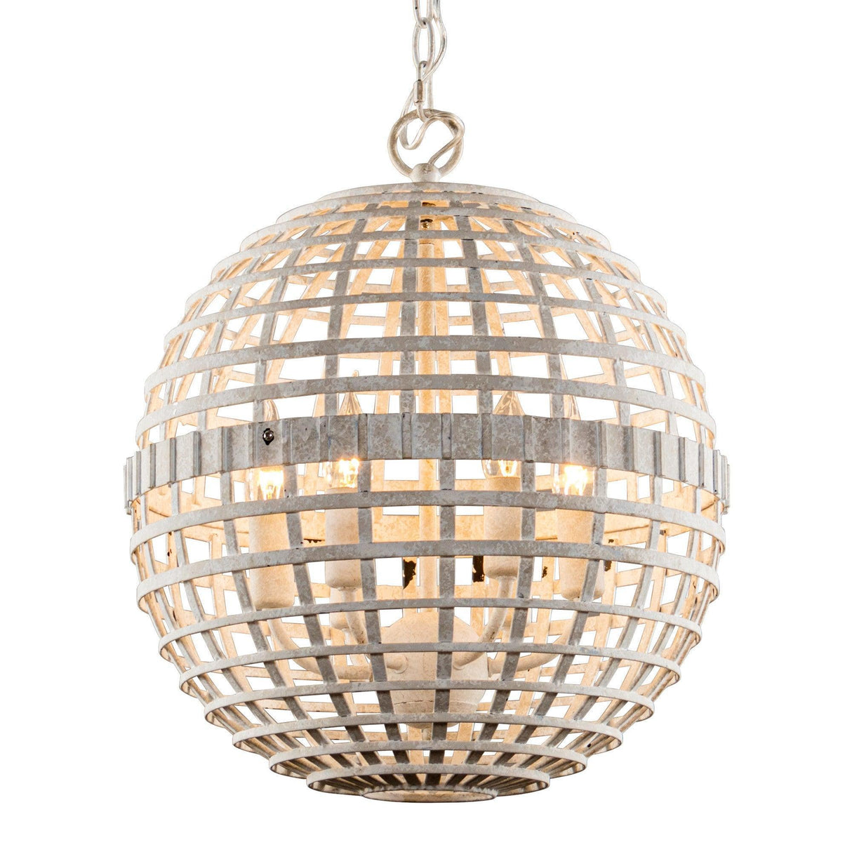 6-Light Vintage And Farmhouse Globe Island Pendant Light in White