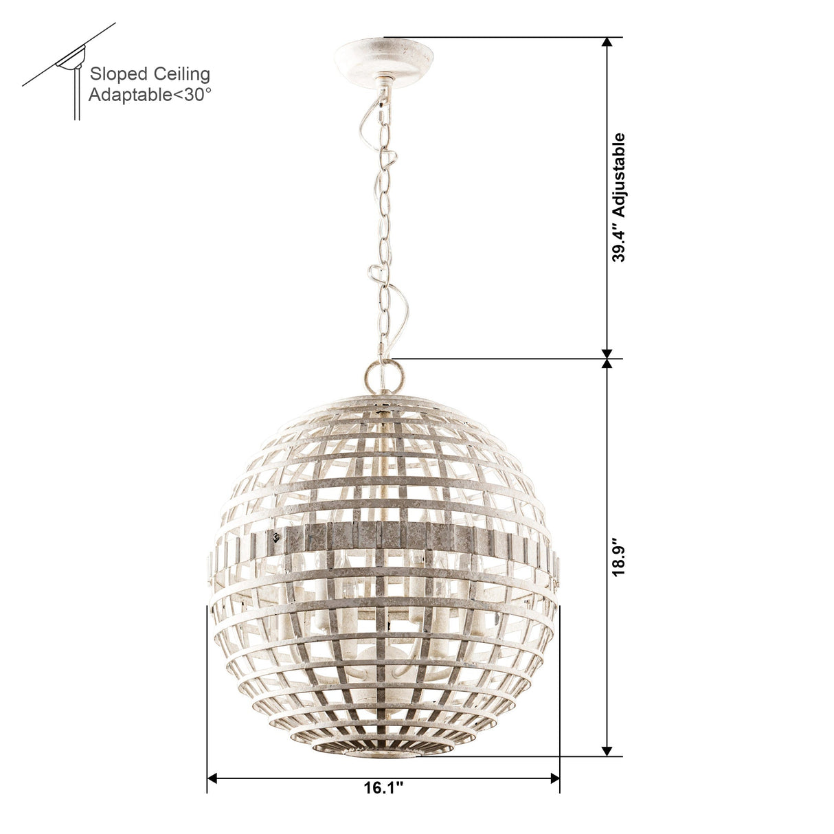 6-Light Vintage And Farmhouse Globe Pendant Light in White