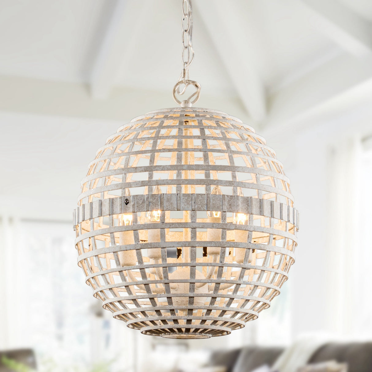 6-Light Vintage And Farmhouse Globe Pendant Light in White