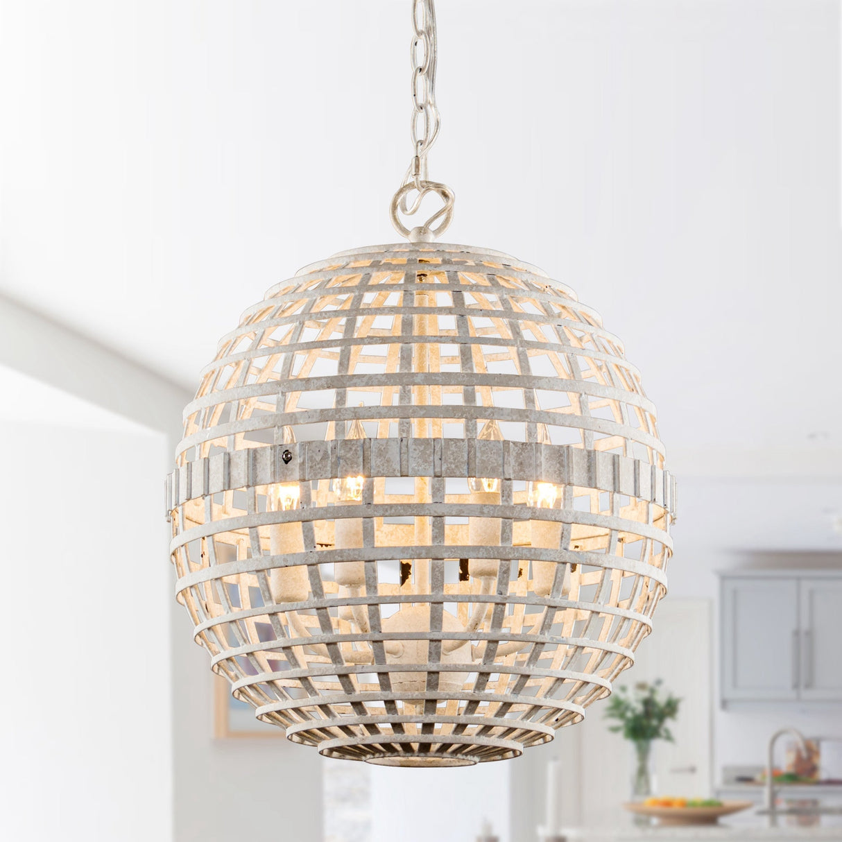 6-Light Vintage And Farmhouse Globe Pendant Light in White