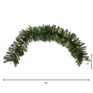 6' Mixed Alaskan Pines and Pinecones Artificial Christmas Garland 50 Warm White LED Lights